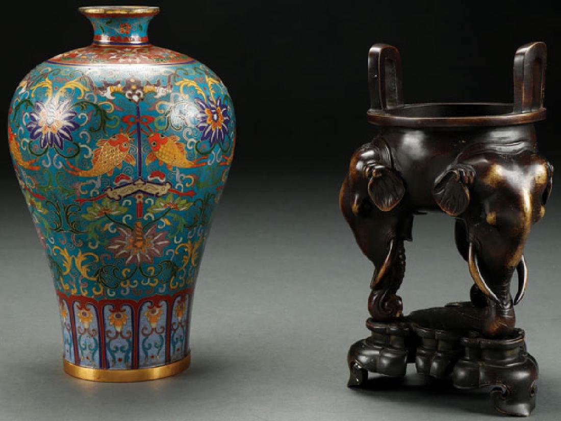 A CHINESE ENAMELED CLOISONNE VASE (1 of 1)