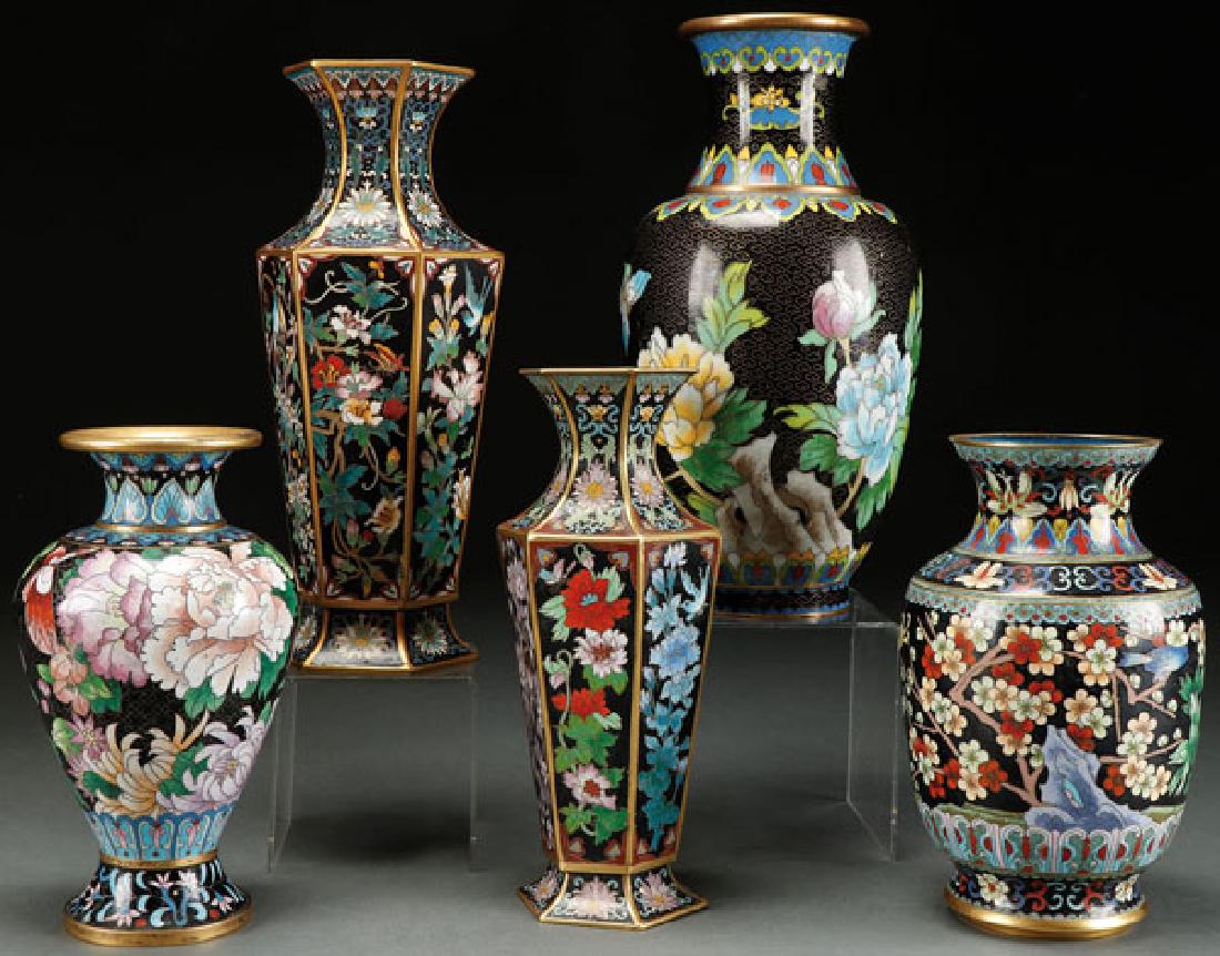 FIVE  CHINESE CLOISONNE ENAMELED BRONZE VASES (1 of 1)
