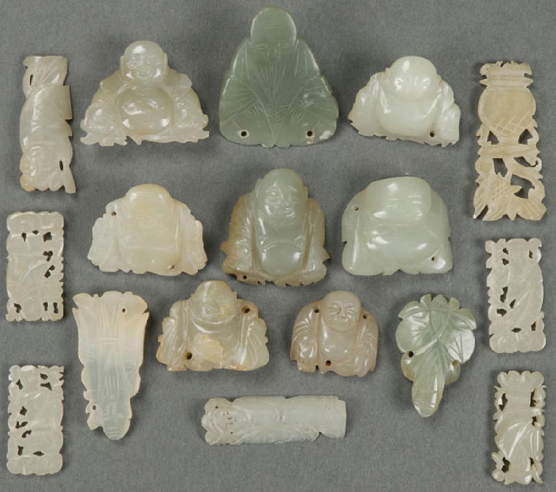 SEVENTEEN CHINESE CARVED JADE ORNAMENTS (1 of 1)