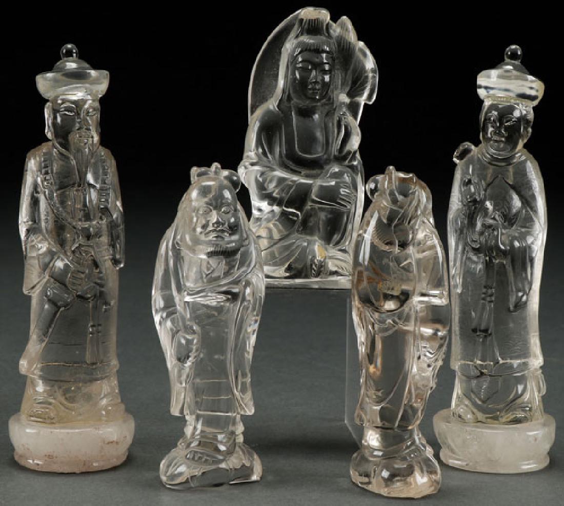 FIVE CHINESE CARVED ROCK CRYSTAL FIGURES (1 of 1)