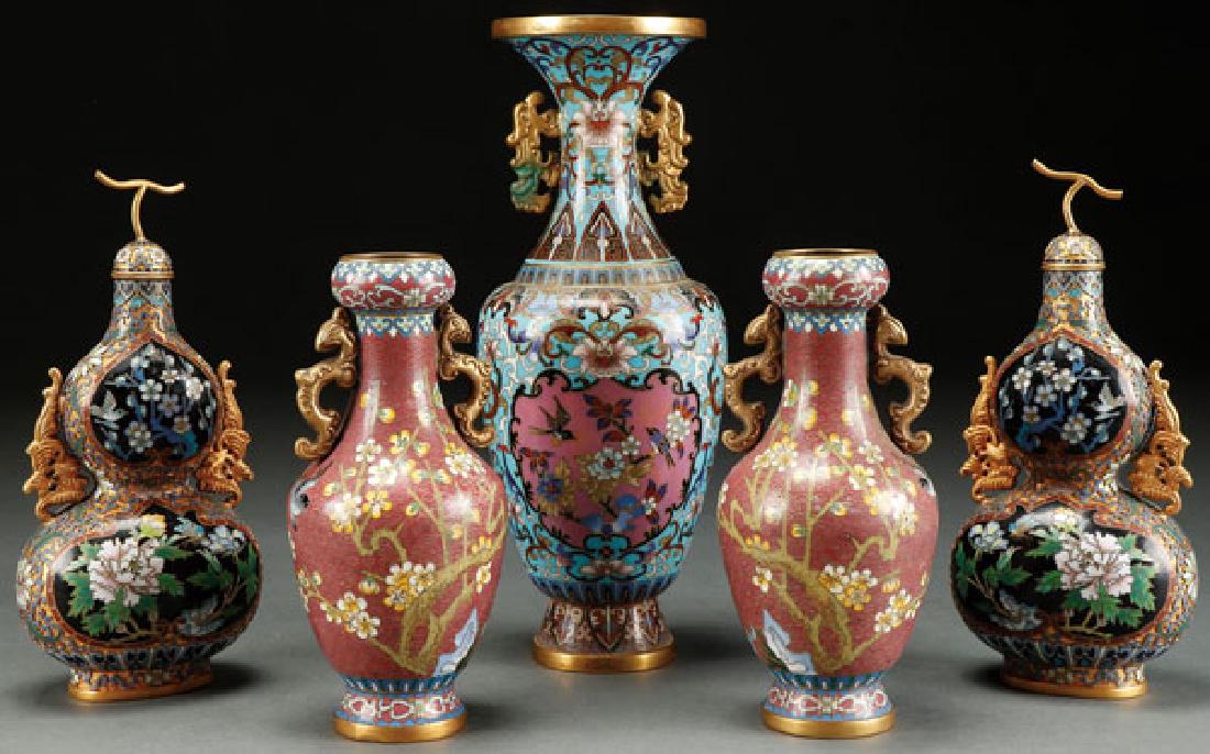 A  VERY FINE 5 PIECE GROUP OF CHINESE CLOISONNE (1 of 7)
