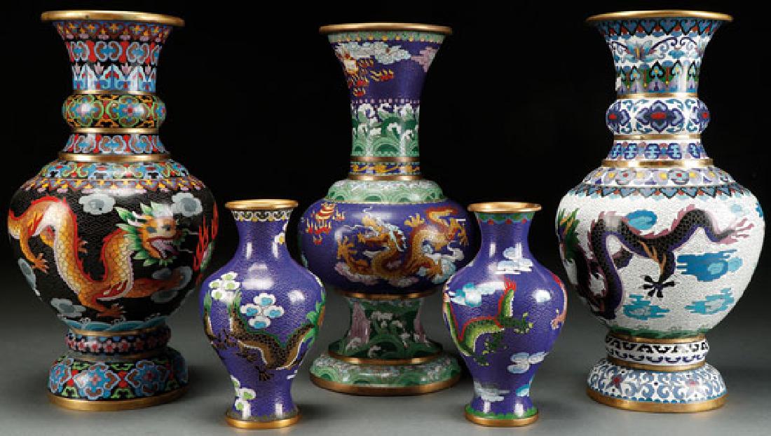 FIVE CHINESE CLOISONNE VASES (1 of 1)