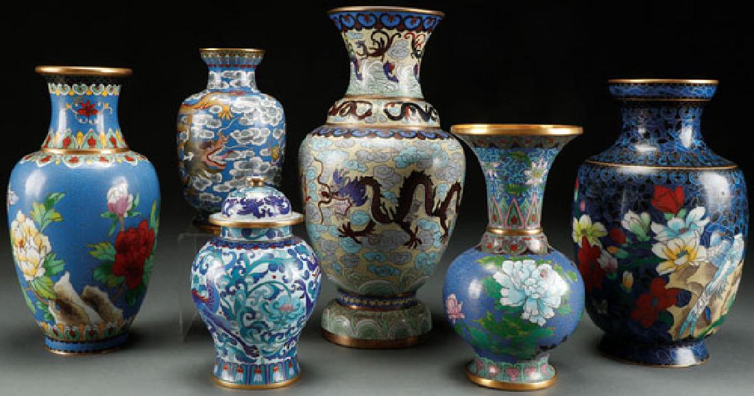 A SIX PIECE GROUP OF CHINESE ENAMELED CLOISONNE (1 of 1)