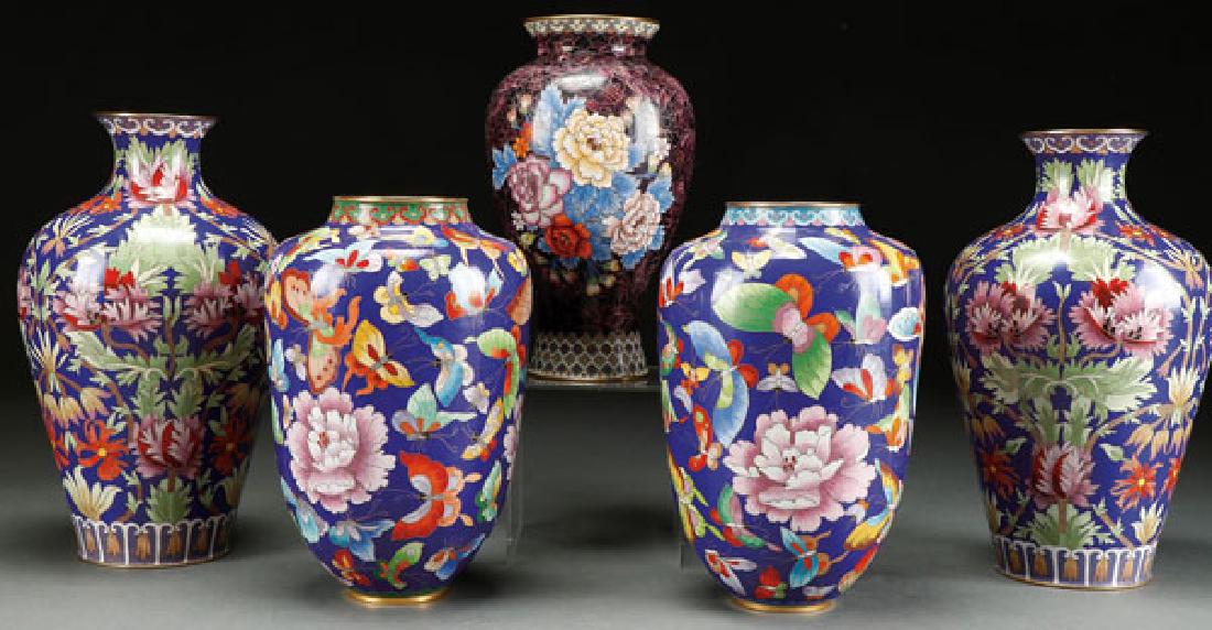 FIVE  CHINESE CLOISONNE ENAMELED VASES (1 of 1)