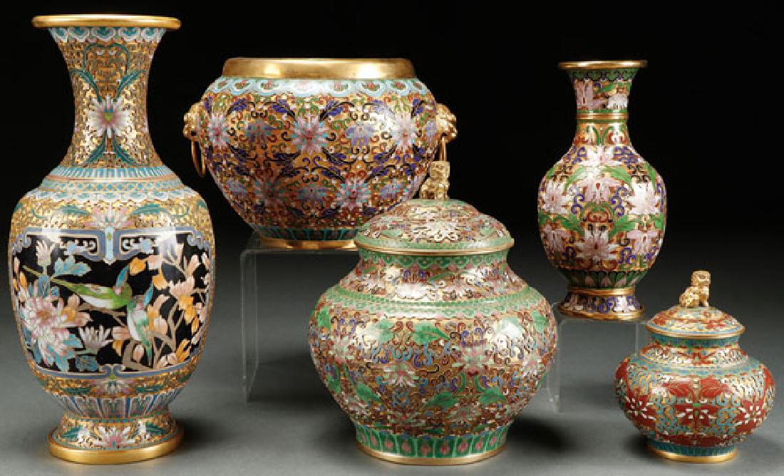 5 PC CHINESE CLOISONNE ENAMELED VASES & JARS (1 of 1)