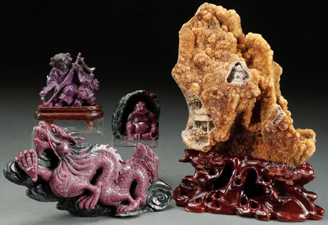 A FOUR PIECE CHINESE CARVED SEMI-PRECIOUS STONE (1 of 1)