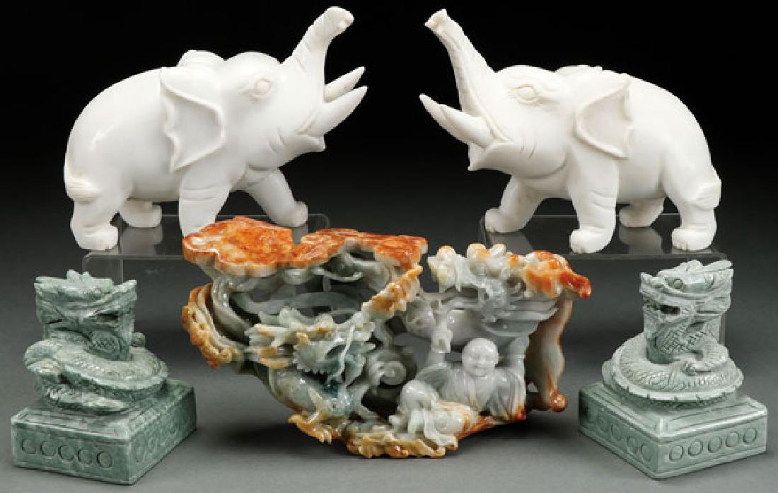 A CHINESE FIVE PIECE JADEITE AND HARDSTONE GROUP (1 of 1)