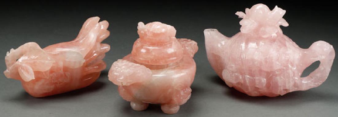A THREE PIECE GROUP OF CHINESE CARVED PINK QUARTZ (1 of 1)