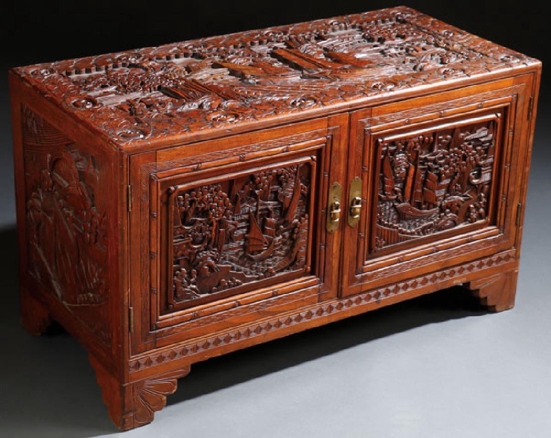 A GOOD CHINESE EXPORT CARVED TEAK CHEST (1 of 4)