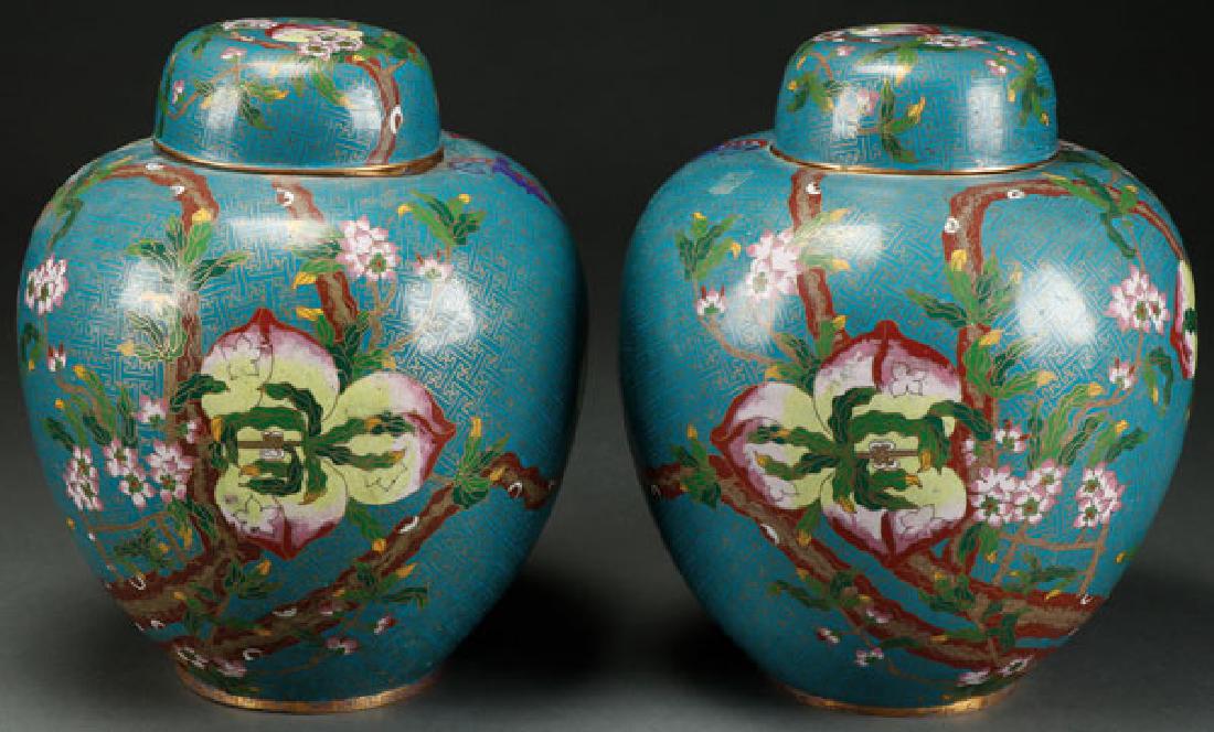A LARGE PAIR OF CHINESE ENAMELED CLOISONNE CLOVER (1 of 1)