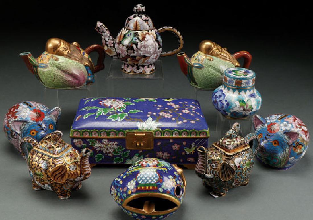 A TEN PIECE GROUP OF CHINESE ENAMELED CLOISONNE (1 of 1)