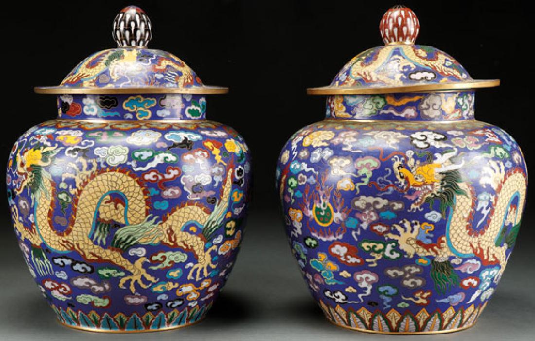 A PAIR OF CHINESE CLOISONNE ENAMELED BRONZE (1 of 1)