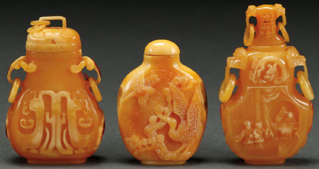 THREE CHINESE CARVED HORNBILL SNUFF BOTTLES (1 of 7)