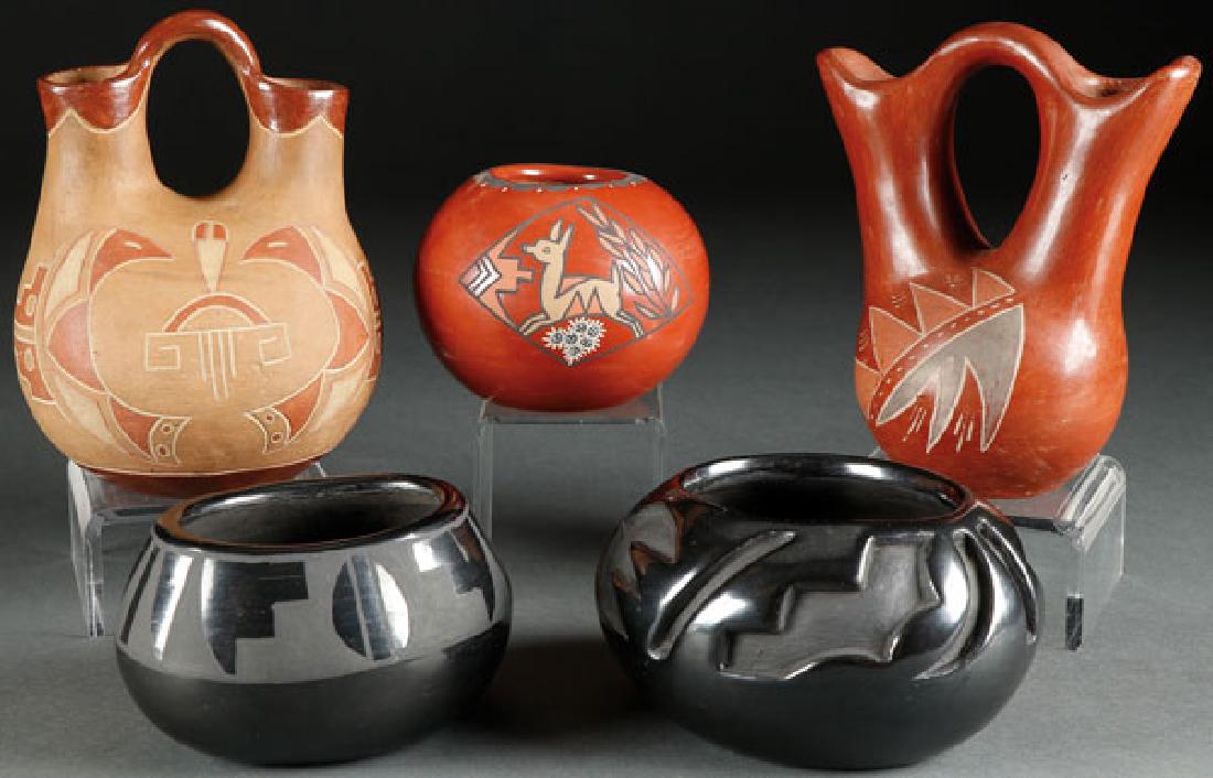 A GROUP OF FIVE SANTA CLARA POTTERY VESSELS (1 of 1)