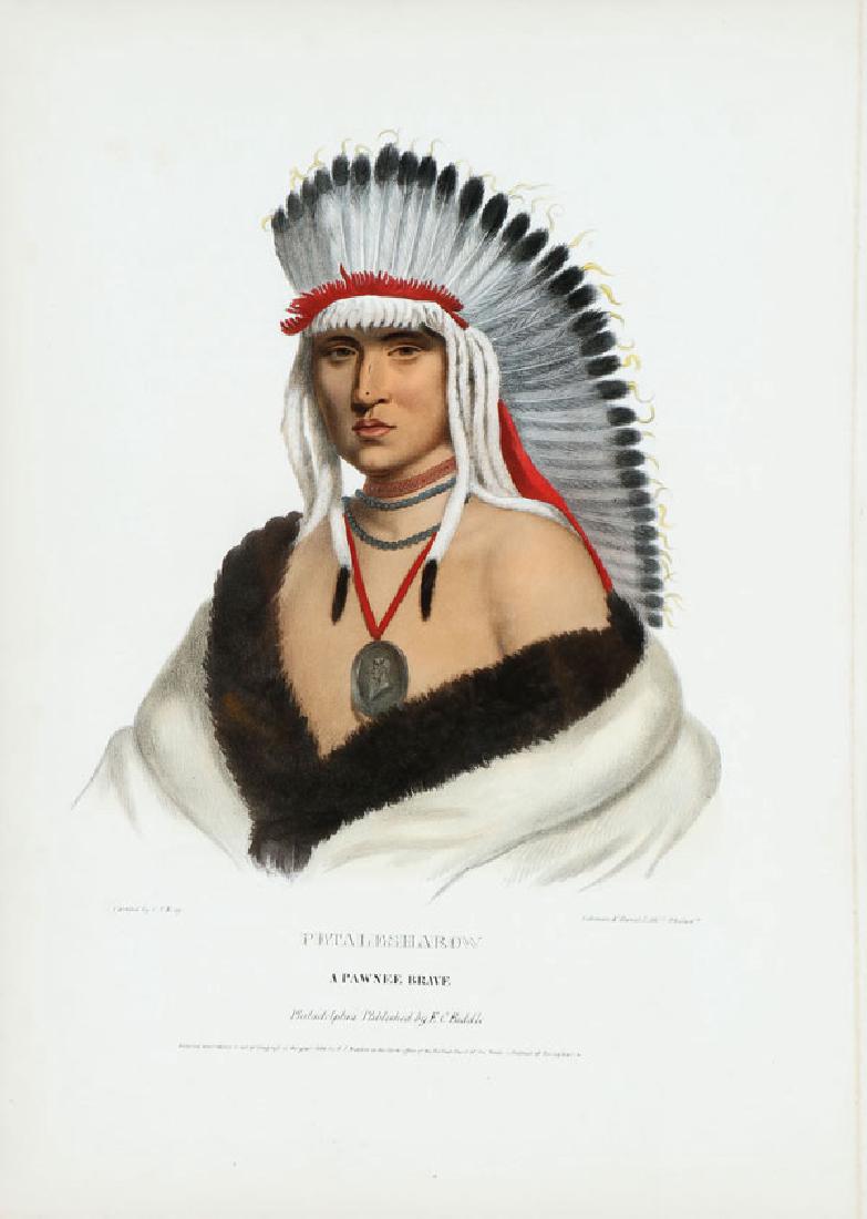 A HAND COLORED LITHOGRAPH OF AN INDIAN BRAVE (1 of 2)