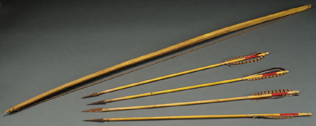 A PLAINS POLYCHROME BOW AND FOUR ARROWS (1 of 1)
