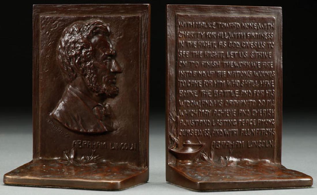 A PAIR OF PATINATED BRONZE LINCOLN BOOKENDS (1 of 1)