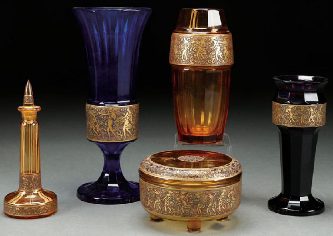 PIECE GROUP OF MOSER ETCHED GILT ART GLASS (1 of 1)
