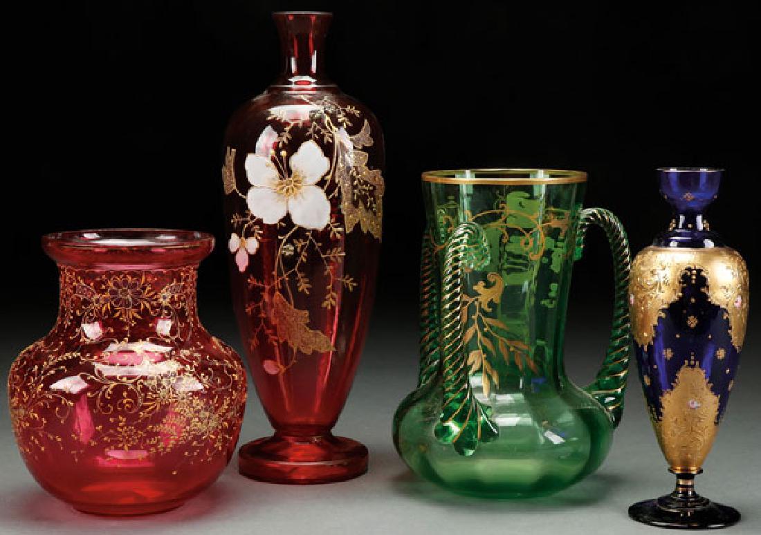 A FOUR PIECE GROUP OF BOHEMAIN ART GLASS (1 of 1)