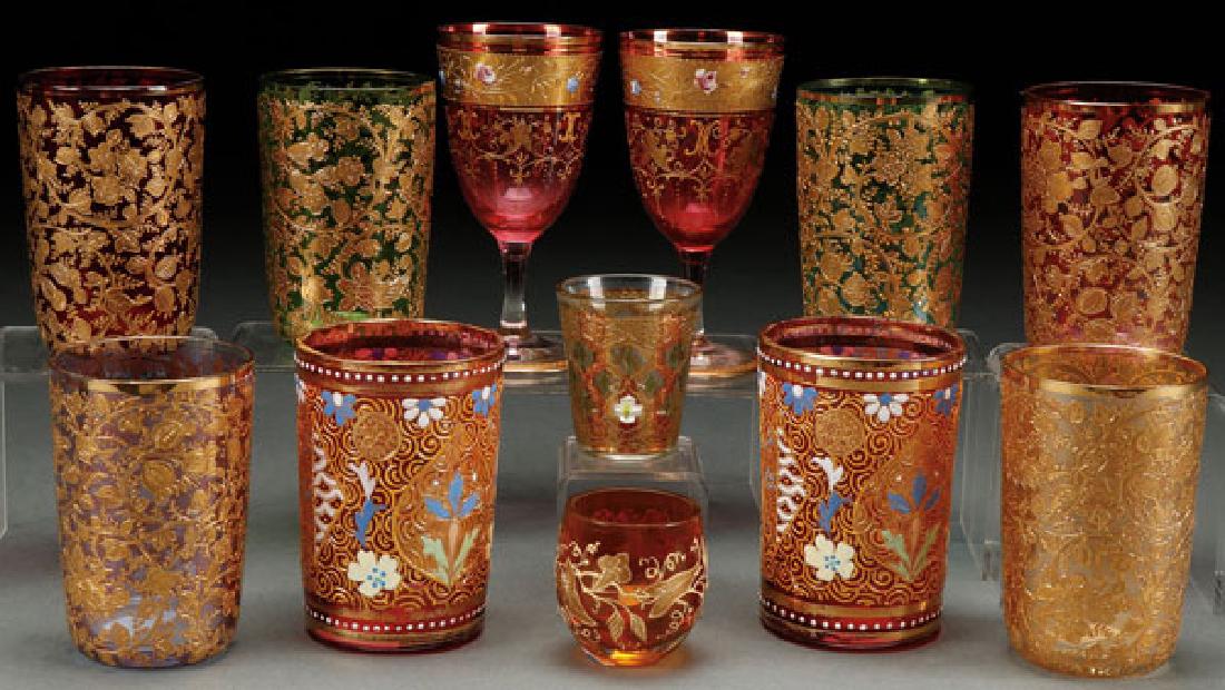 A 12 PIECE GROUP OF BOHEMAIN ENAMELED GLASS (1 of 1)