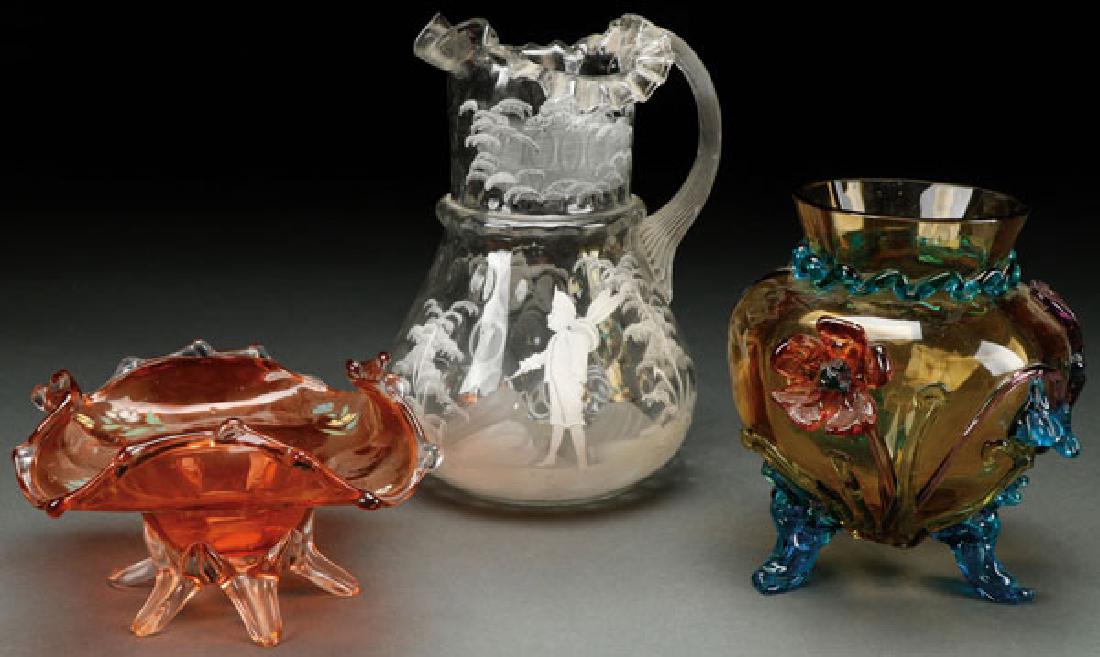 A THREE PIECE GROUP OF BOHEMIAN ART GLASS (1 of 1)