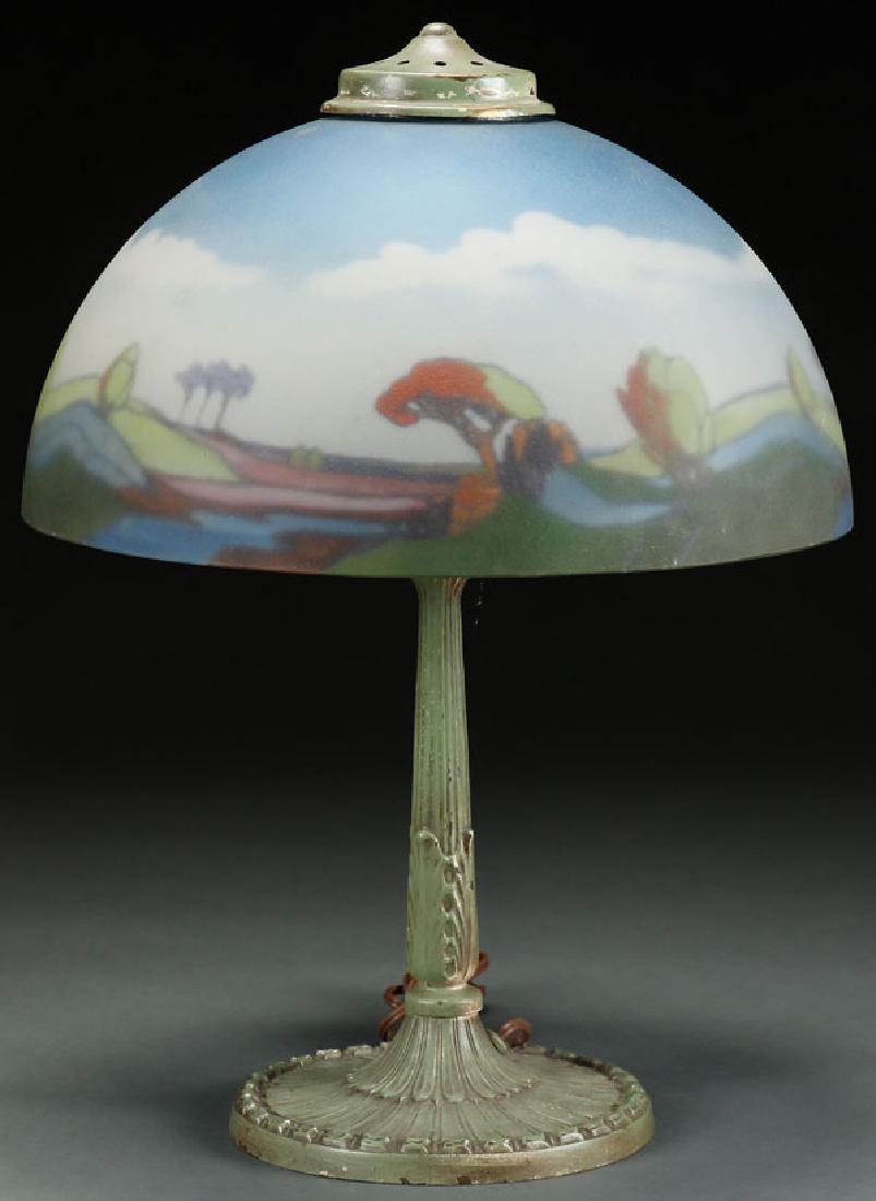 A GOOD PITTSBURG REVERSE PAINTED TABLE LAMP (1 of 1)