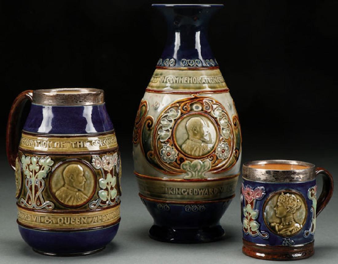 A THREE PIECE GROUP OF DOULTON LAMBETH CORONATION (1 of 1)