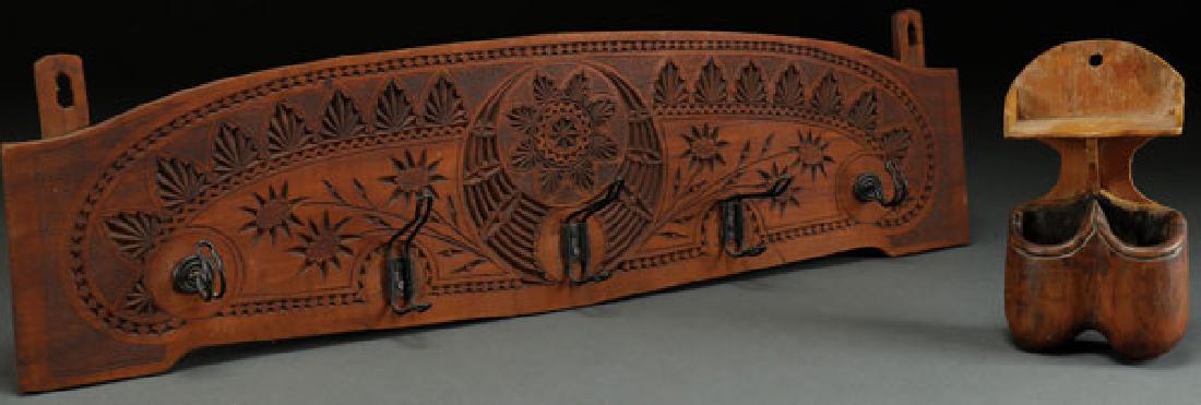 A FOLKART WOODEN HAT RACK AND MATCH HOLDER (1 of 1)