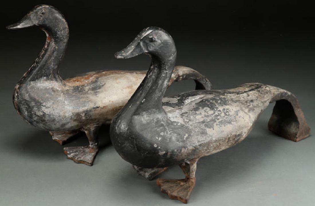 A PAIR OF CAST IRON "GEESE" ANDIRONS, CIRCA 1900 (1 of 1)