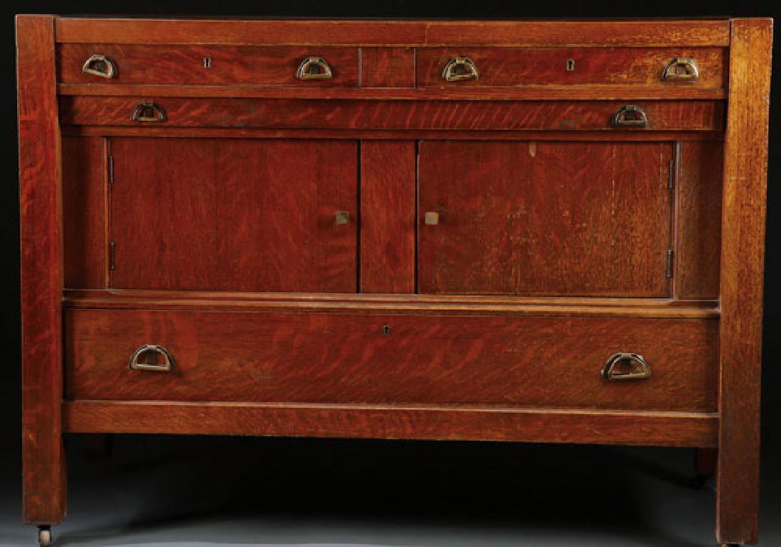 A MISSION STYLE OAK SIDE BOARD, CIRCA 1910 (1 of 1)