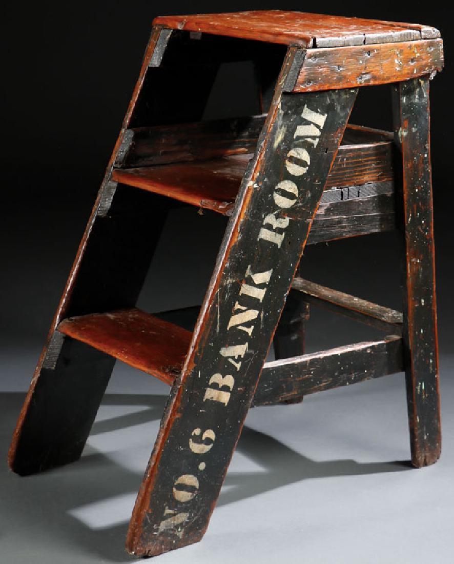 A PRIMITIVE PINE BANK ROOM STEP LADDER (1 of 1)