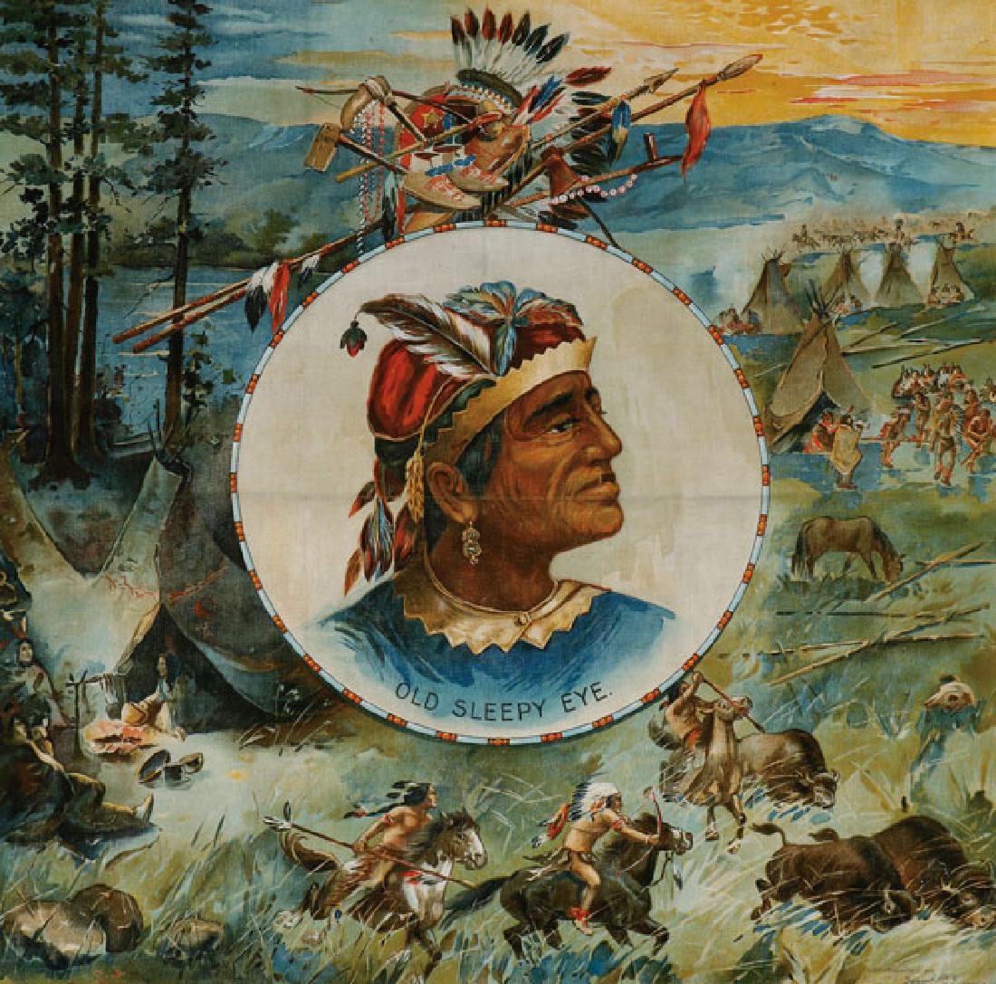 AN "OLD SLEEPY EYE" LITHOGRAPH PILLOW COVER (1 of 2)