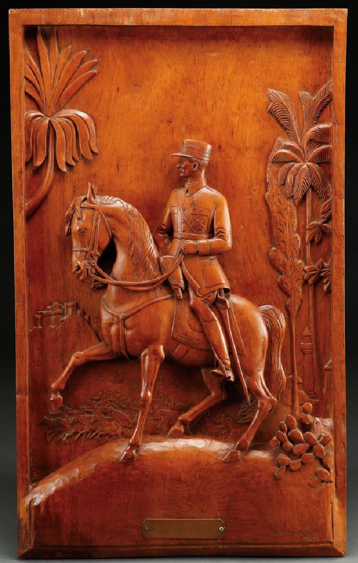 LARGE FRENCH RELIEF CARVED WALNUT MILITARY (1 of 2)