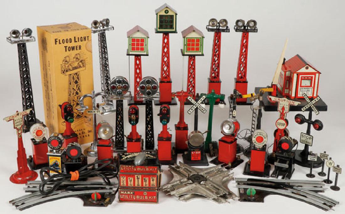 A LARGE GROUP OF MARX TOY TRAIN ACCESSORIES (1 of 1)