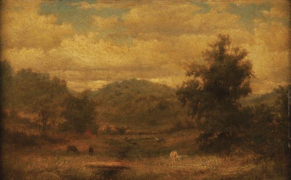 GEORGE INNESS (American 1824-1894) Hill and Vale: GEORGE INNESS (American 1824-1894) Hill and Vale Oil on board Signed lower right 11 inches x 7 inches Estimate $18000-$22000 Provenance: M.A. Newhouse & Son, St. Louis, circa 1920 to Dr. George A. Sti