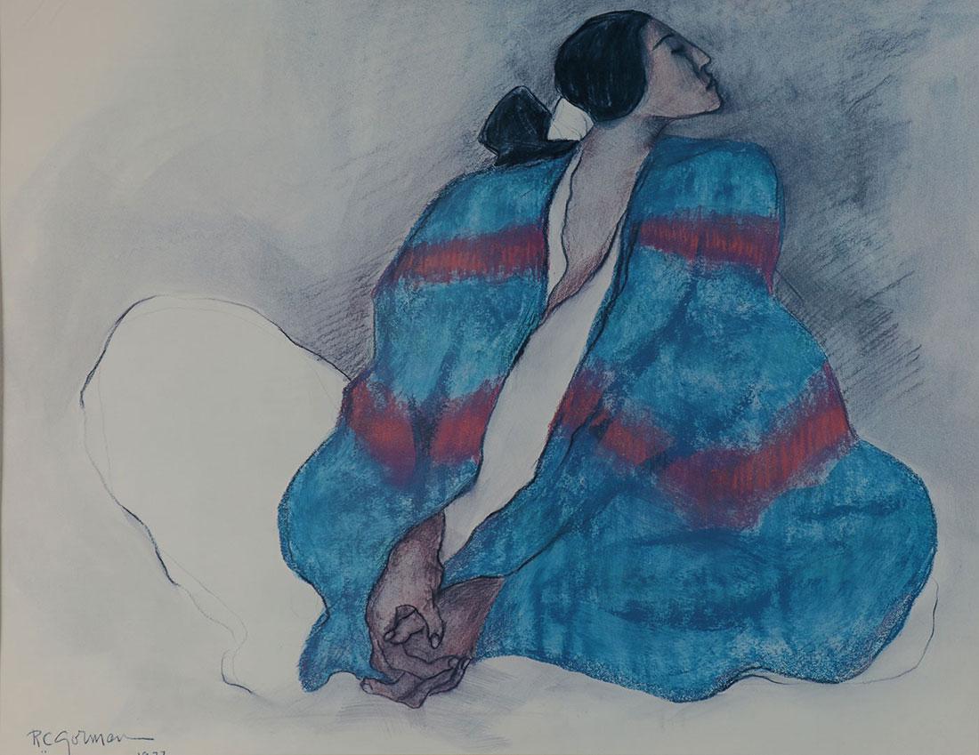 A GROUP OF NATIVE AMERICAN THEMED FRAMED PRINTS: A GROUP OF NATIVE AMERICAN THEMED FRAMED PRINTS. Including three framed R.C. Gorman prints, a framed and signed work by Frank Howell, and an unframed print of "Old One Sees Visitor" by Albert Harjo.SH