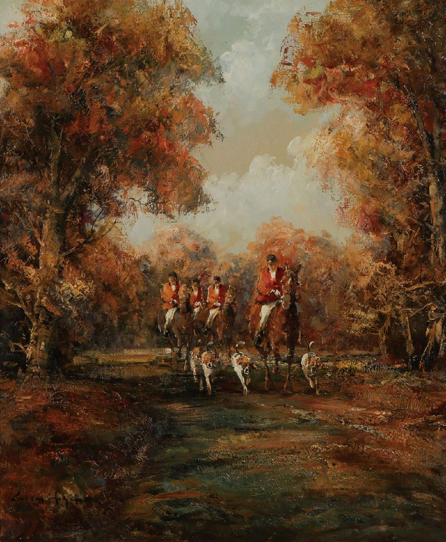 IMPRESSIONISTIC HUNT SCENE, ARTIST SIGNED (1 of 4)