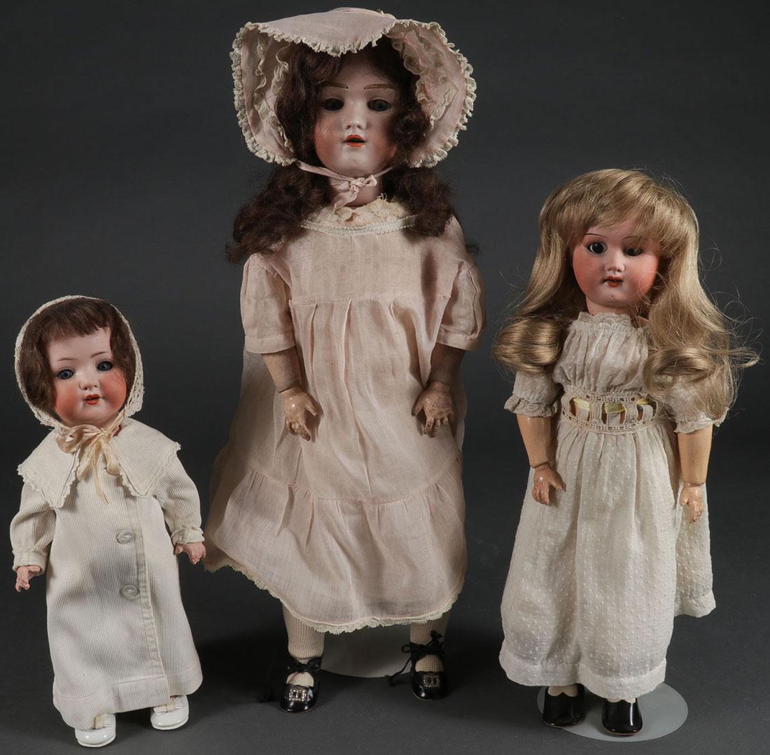 THREE GERMAN BISQUE HEAD DOLLS (1 of 1)