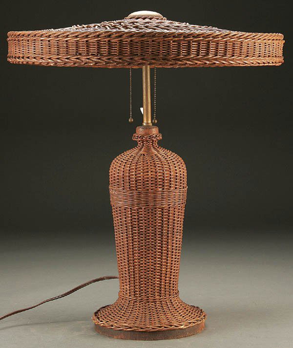 A Heywood Wakefield Vintage Wicker Table Lamp Ear