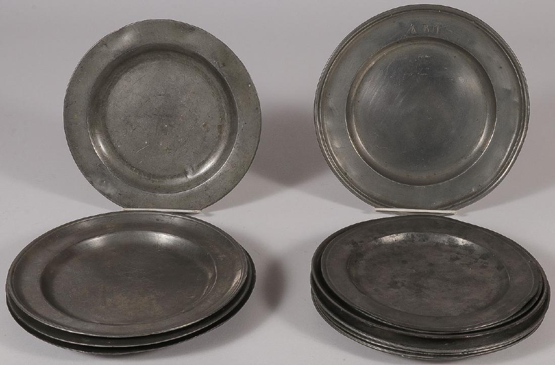 24 EARLY PEWTER PLATES: 24 EARLY PEWTER PLATES. Comprising one American specimen (Samuel Hamlin plate, diameter 8.25 inches), 13 British specimens and 10 German or Bohemian examples, some maker's names include King, S. E