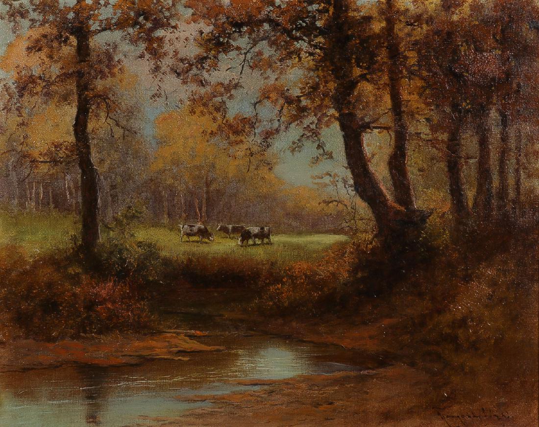 LASZLO NEOGRADY(Hungarian 1896-1962): LASZLO NEOGRADY(Hungarian 1896-1962)Cows Grazing Oil on CanvasSigned lower right16 inches x 20 inches (40.6 x 50.8 cm)