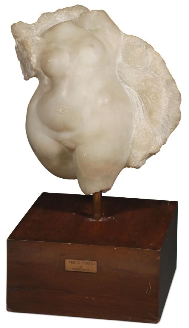 R.A. BOYCE CARVED VENUS TORSO: RICHARD AUDLEY BOYCE (American b. 1902-) Venus Torso Carved alabaster Name and title on engraved plaque. Height of figure 12 inches (30.5 cm) overall including base 18.75 inches (46 cm)