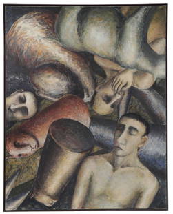 SIGNIFICANT PHILIPPE COGNÉE OIL ON CANVAS: PHILIPPE COGNÉE (French b. 1957-)Untitled – 1986Acrylic on Japanese paper mounted on canvasSigned and dated 86 lower left90.5 inches x 70.75 inches (230 x 180 cm)P