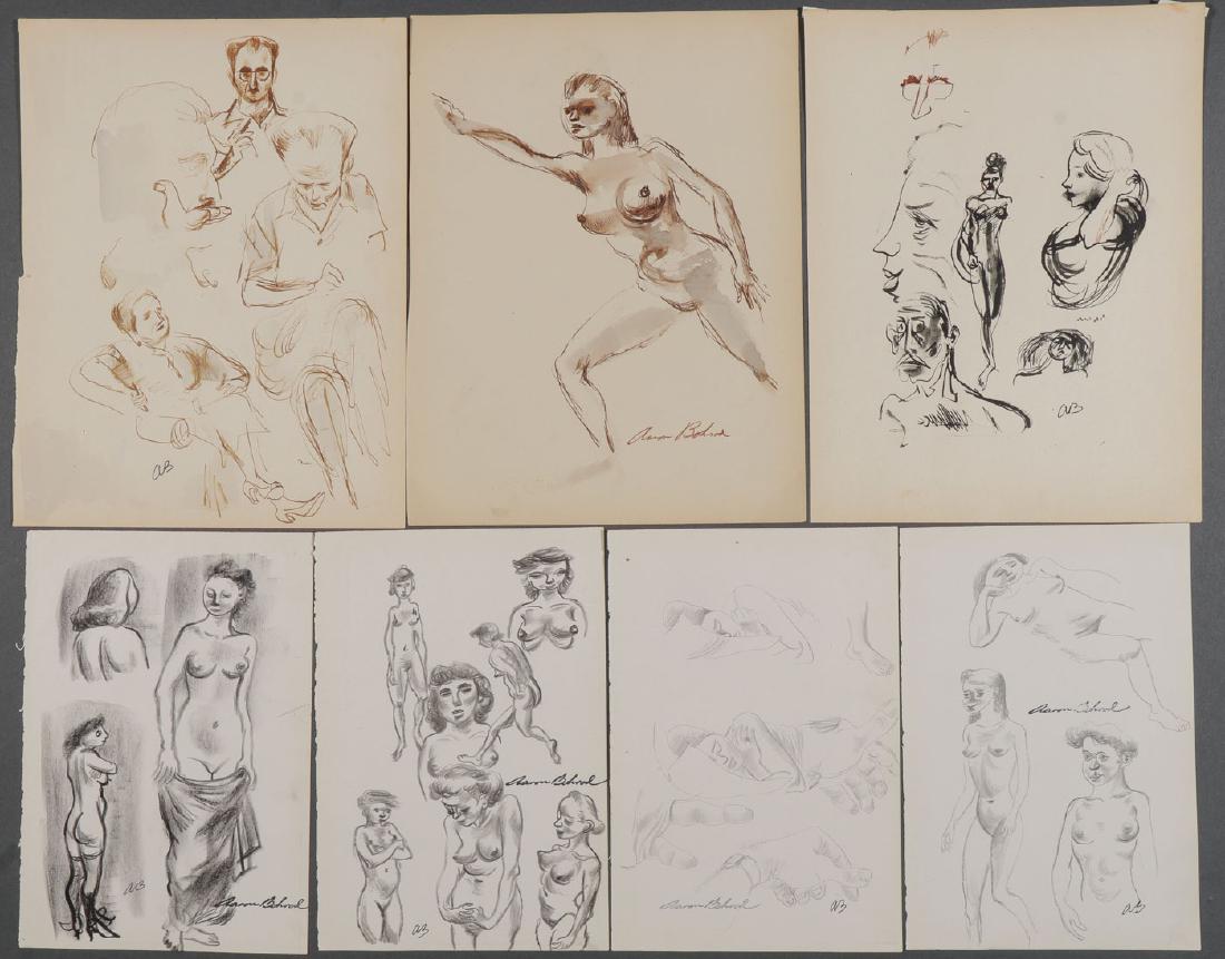 GROUP OF SEVEN WORKS BY AARON BOHROD: AARON BOHROD (American 1907-1992)Nudes and Figural Images – A group of seven sketches Pen and ink, conté crayon, and graphite on paperEach signed or initialed, four stampedGreatest size