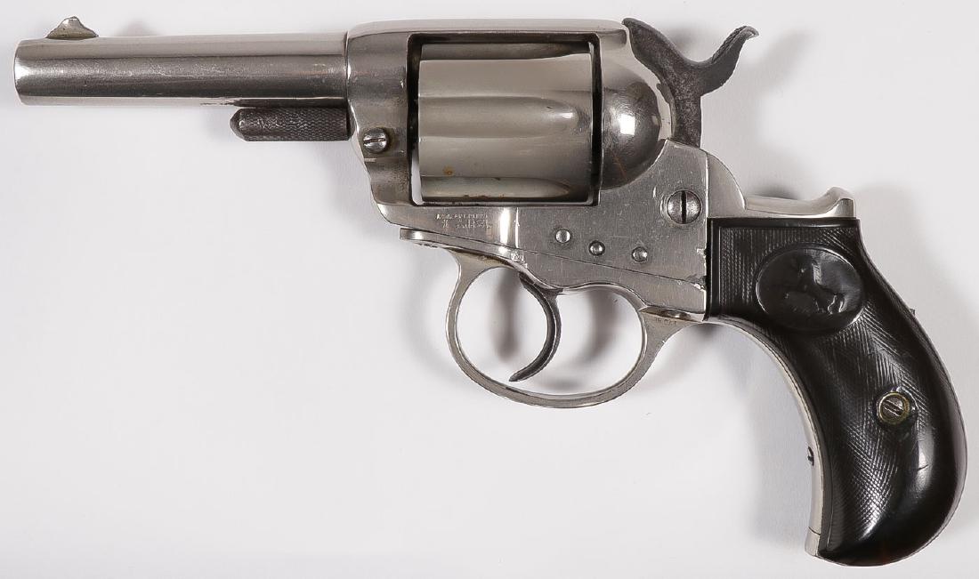CHICAGO POLICE NAMED COLT LIGHTNING DOUBLE ACTION: CHICAGO POLICE NAMED COLT LIGHTNING DOUBLE ACTION REVOLVER, C. 1883. Serial number 41834 (frame, trigger guard and butt), .38 caliber, 3.5-inch barrel with fixed front blade sight and frame notch 