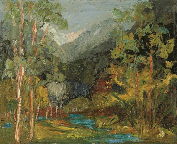 LOUIS K. STONE (American 1902-1984), "Landscape w: LOUIS K. STONE (American 1902-1984), "Landscape with River", oil on canvas, signed lower right, 24" x 30". Estimate $400-$500