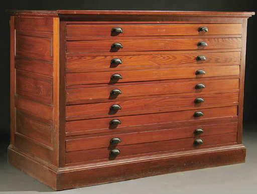 1243 A Pine Map Or Blueprint Cabinet Early 20th Centu