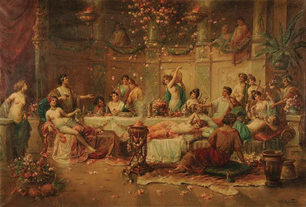 JOSEPH BERNARD (French 1866-1931) Bacchus Banquet: JOSEPH BERNARD (French 1866-1931) Bacchus Banquet Oil on canvas Signed lower right 41.5 inches x 60.75 inches (105.5 x 153.5 cm) Unframed Estimate $6;000-$9;000