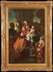 OLD MASTER PAINTING MARY AND JESUS: Studio of FRANCESCO SALVATOR FONTEBASSO (Italian 1709-1769) Adoration of the Magi Oil on canvas 49.2 inches x 33.25 inches (125 x 84.5 cm) Estimate $18;000-$22;000