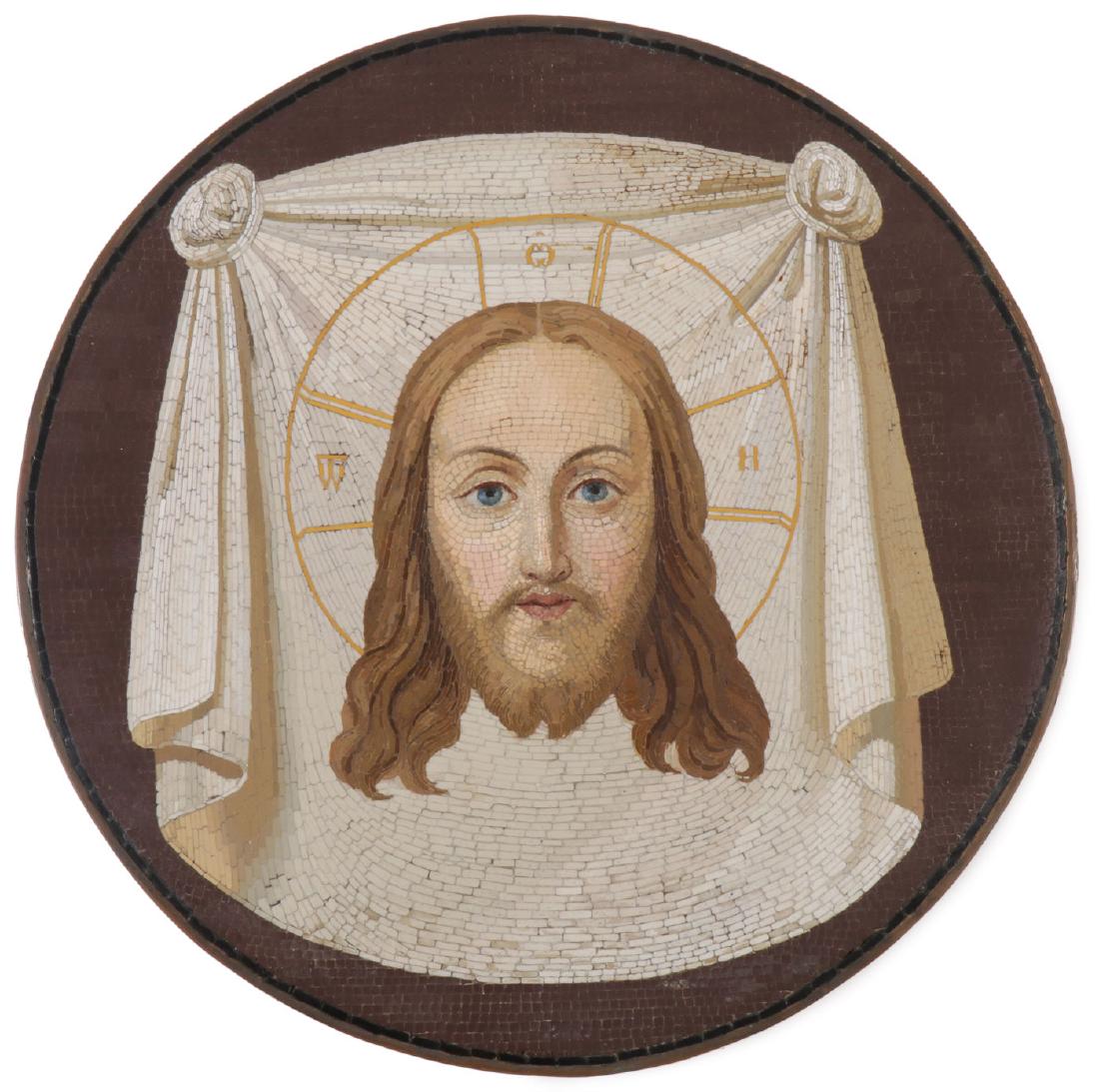 IMPORTANT RUSSIAN MICRO MOSAIC ICON, 19TH C: A LARGE AND IMPORTANT RUSSIAN MICRO MOSAIC ICON OF CHRIST, 19TH CENTURY, PROBABLY MOSAIC WORKSHOP OF THE IMPERIAL ACADEMY OF ARTS, ST. PETERSBURG, perhaps George Ferdinand Wekler (1800-1861) Here is d